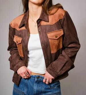 NEW BLUE B vintage western block suede jacket in brown
